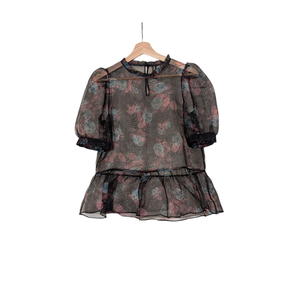 NWOT Zara Black Floral Women's Blouse, M